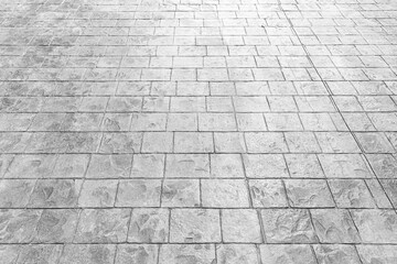 Perspective View Monotone white Brick Stone Pavement on The Ground for Street Road