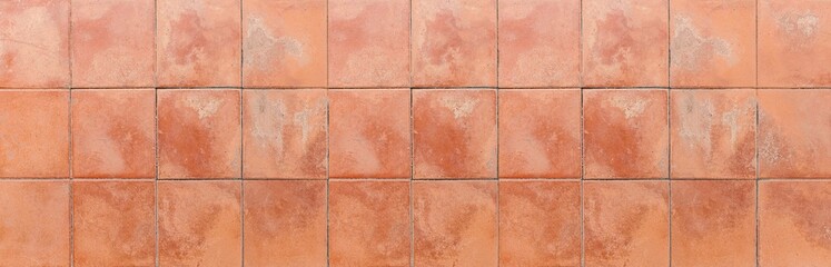 Panorama of brown terra cotta floor tiles outside the building pattern and background seamless - 444951209