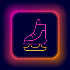 Glowing neon line Skates icon isolated on black background. Ice skate shoes icon. Sport boots with blades. Colorful outline concept. Vector