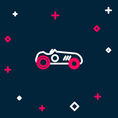 Line Vintage sport racing car icon isolated on blue background. Colorful outline concept. Vector