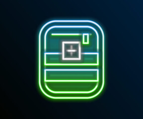 Glowing neon line First aid kit icon isolated on black background. Medical box with cross. Medical equipment for emergency. Healthcare concept. Colorful outline concept. Vector