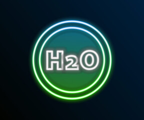 Glowing neon line Chemical formula for water drops H2O shaped icon isolated on black background. Colorful outline concept. Vector