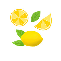 set of yellow lemon whole and chopped
