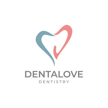 Dentalove logo, abstract love with negative space tooth for  pediatric office vector