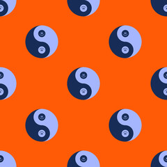 Cool yin & yang with funny face. Vector seamless pattern