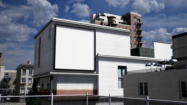 Mockup blank outdoor billboard on wall of building in city