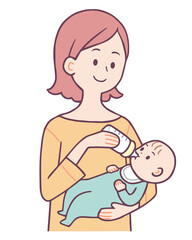 赤ちゃんにミルクを飲ませる女性