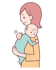 赤ちゃんの背中をさする女性