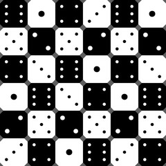 Simple black and white patterns. A pattern depicting six sides of the dice in simple black and white squares and dots. EPS8 vector