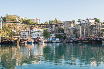 Fototapeta na wymiar ANTALYA - August 25: Antalya Harbour at Dusk on August 25, 2015 in Antalya, Turkey.