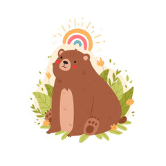 Cute, adorable bear. Cute animal character poster templates for children's nursery room decor. Vector illustration.