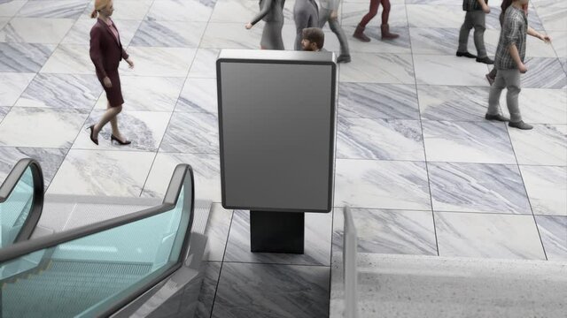 3D video rendering blank billboard at subway station