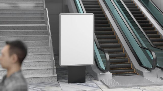 3D video rendering blank billboard at subway station