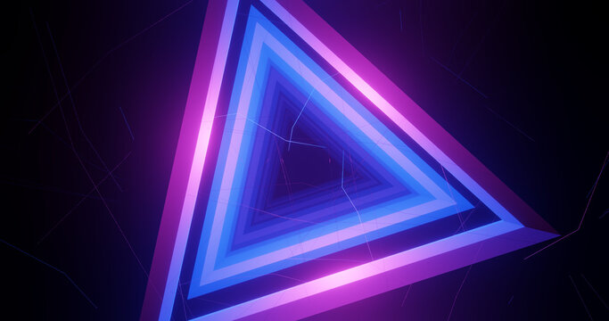 Render with purple and blue triangles with energy in the form of lines © savelov