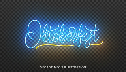 Oktoberfest lettering neon sign. Bright billboard with custom typography for Oktoberfest