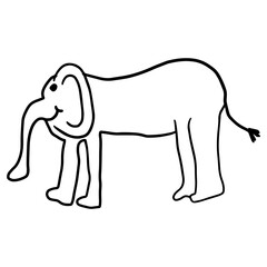 Cartoon doodle linear elephant isolated on white background. Cute hand drawn elephant in childlike style.