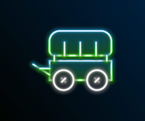 Glowing neon line Wild west covered wagon icon isolated on black background. Colorful outline concept. Vector