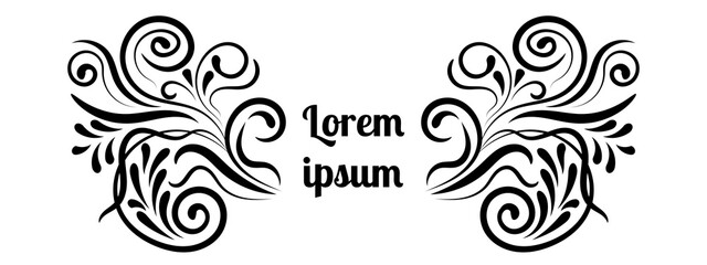 Abstract colorful curly element for design, swirl, curl, divider. Fantasy black floral curly shapes. Card. logo.