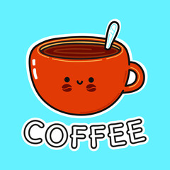 Funny cute happy a cup of coffee character. Vector hand drawn doodle style cartoon character illustration icon design. Cute cup of coffee mascot character