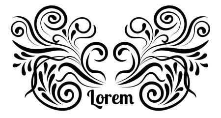 Abstract colorful curly element for design, swirl, curl, divider. Fantasy black floral curly shapes. Card. logo.