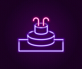 Glowing neon line Fountain icon isolated on black background. Colorful outline concept. Vector