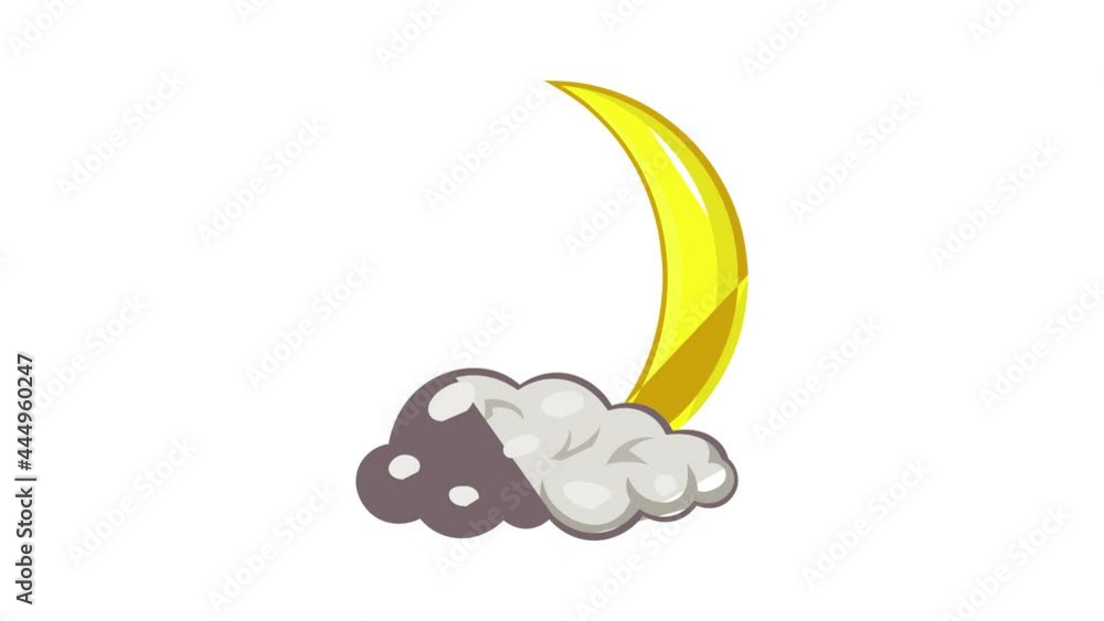 Poster crescent moon and cloud icon animation cartoon best object isolated on white background