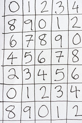 hand drawn numbers in black ink arranged in a grid on white