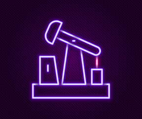 Glowing neon line Oil pump or pump jack icon isolated on black background. Oil rig. Colorful outline concept. Vector
