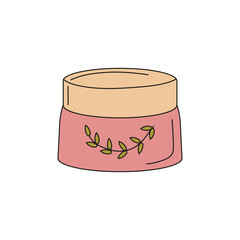 hand drawn doodle elements of facial skin care products, face cream moisturizer. isolated vector illustration on white background