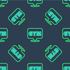 Line Location gym icon isolated seamless pattern on blue background. Vector
