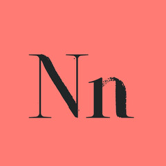 Letter N with dry brush stroke and serif.