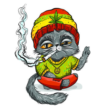 Rasta cat in colorful hat, cat relax. Vector EPS10 Stock Vector | Adobe  Stock
