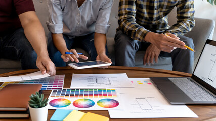 Fototapeta premium Designer brainstorming application for mobile Creative digital. user experience UX. User Interface Design UI concept