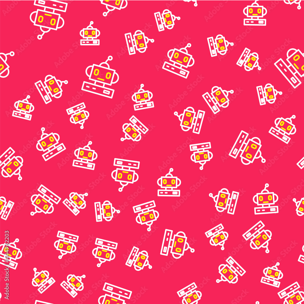 Aufkleber line robot toy icon isolated seamless pattern on red background. vector