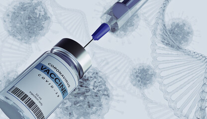 Medical syringe and vaccine bottle. Vaccine illustration. Bottle and syringe with needle.