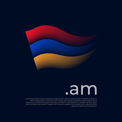 Armenia flag. Stripes colors of the armenian flag on a dark background. Vector stylized design national poster with am domain, place for text. State patriotic banner of armenia, cover