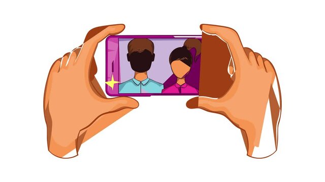 Hands photographed on a cell phone icon animation cartoon best object isolated on white background