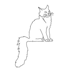 Minimalist Cat in abstract Line art style. Silhouette of sitting cute domestic pet. Hand drawn Vector doodle illustration on white isolated background. Design for logo or icon