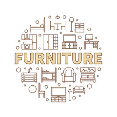 Furniture vector round Interior concept outline illustration