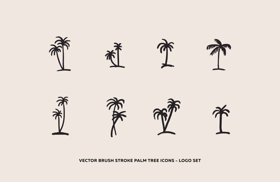 Trendy Vector Brush Stroke Palm Tree  Icon - Logo Set