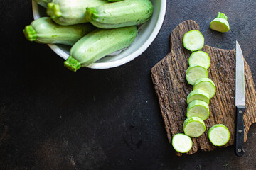 zucchini vegetable harvest organic farm product on the table, healthy meal copy space food background rustic. top view