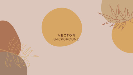 Abstract organic background vector. Earth tone minimal style wallpaper with foliage line art floral and botanical leaves, Organic shapes. Vector background for cover, banner, poster, Web and packaging