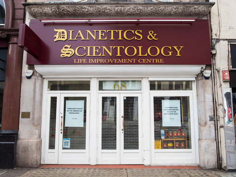 London, UK, July 10th 2021: The Dianetics and Scientology life improvement store on 68 Tottenham Court Rd, London W1T 2EZ. During Covid-19 pandemic. 