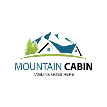 Cabin And Mountain View Logo Design Vector Image