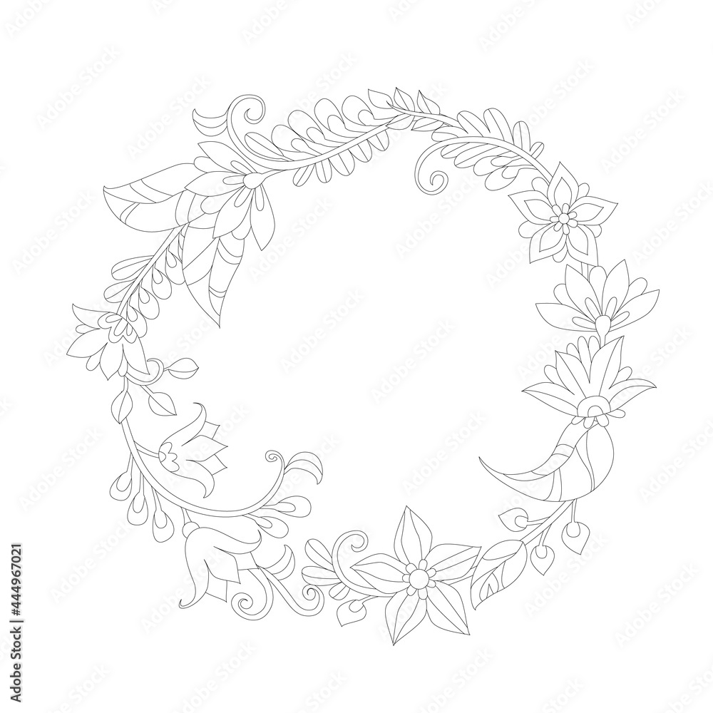 Wall mural ornate wreath of fancy floral  for your coloring book