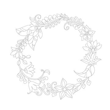 ornate wreath of fancy floral  for your coloring book