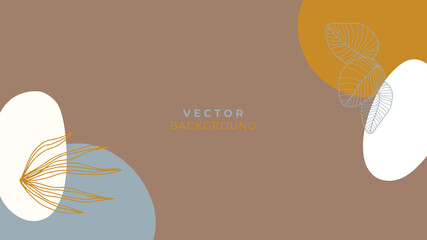 Abstract organic background vector. Earth tone minimal style wallpaper with foliage line art floral and botanical leaves, Organic shapes. Vector background for cover, banner, poster, Web and packaging
