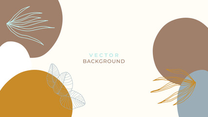 Abstract organic background vector. Earth tone minimal style wallpaper with foliage line art floral and botanical leaves, Organic shapes. Vector background for cover, banner, poster, Web and packaging