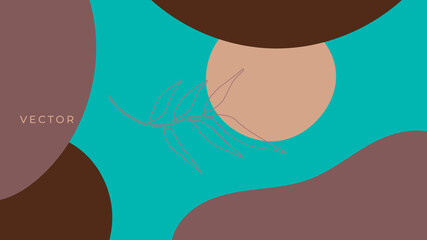 Abstract organic background vector. Earth tone minimal style wallpaper with foliage line art floral and botanical leaves, Organic shapes. Vector background for cover, banner, poster, Web and packaging