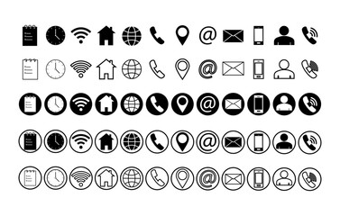 Web icons.Contact icon set.Social vector icons.Communication . Thick line icons isolated on a white background.